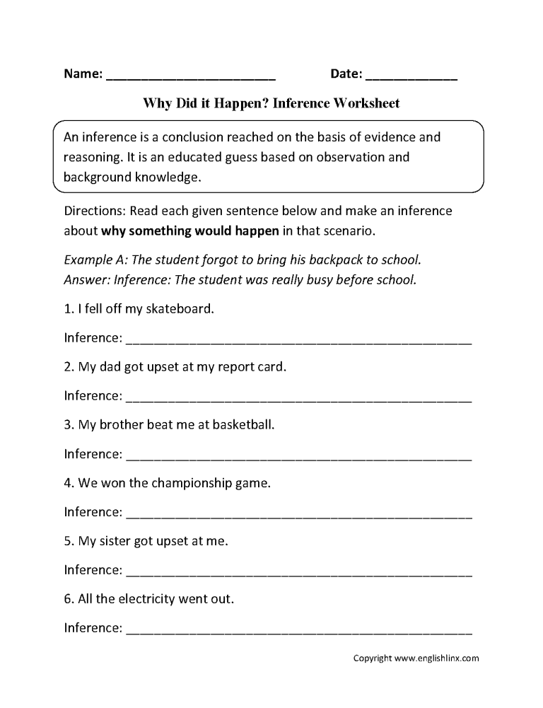 3rd Grade Making Inferences Worksheets