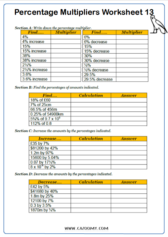 Percentage Worksheets Pdf With Answers