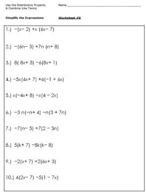 Grade 8 Simplifying Algebraic Expressions Worksheets Pdf