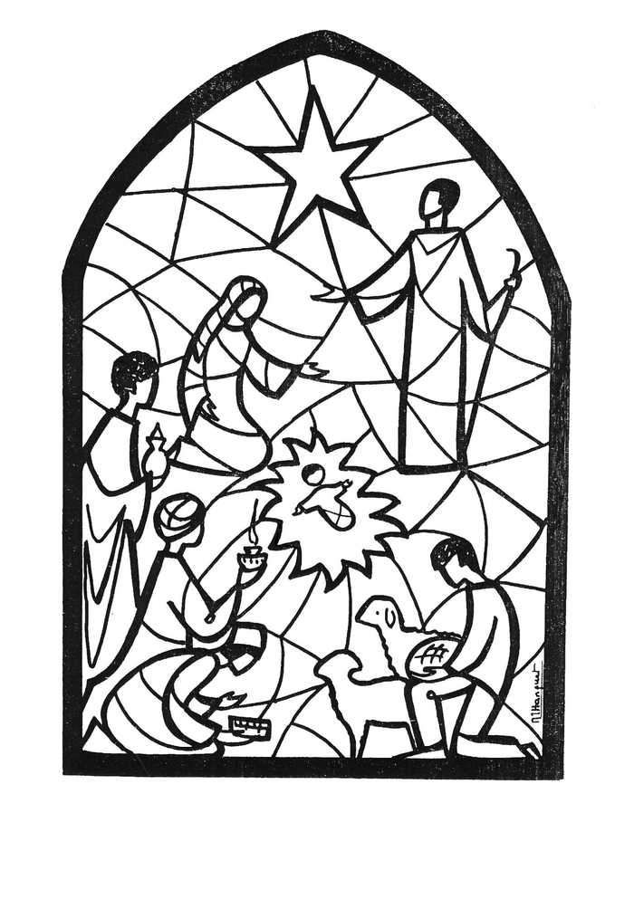 Stained Glass Nativity Coloring Page