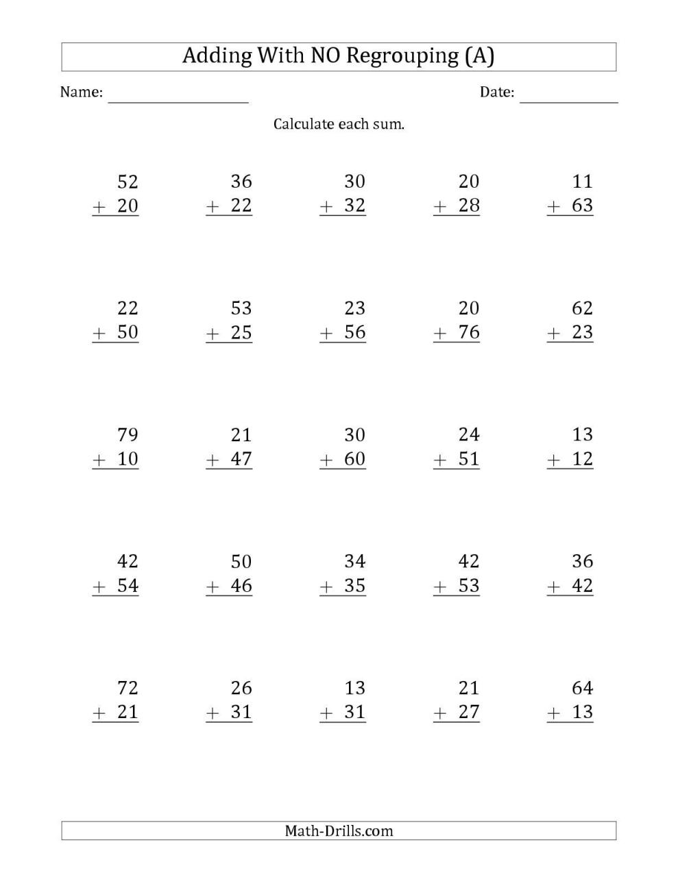 2nd Grade Two Digit Addition Without Regrouping