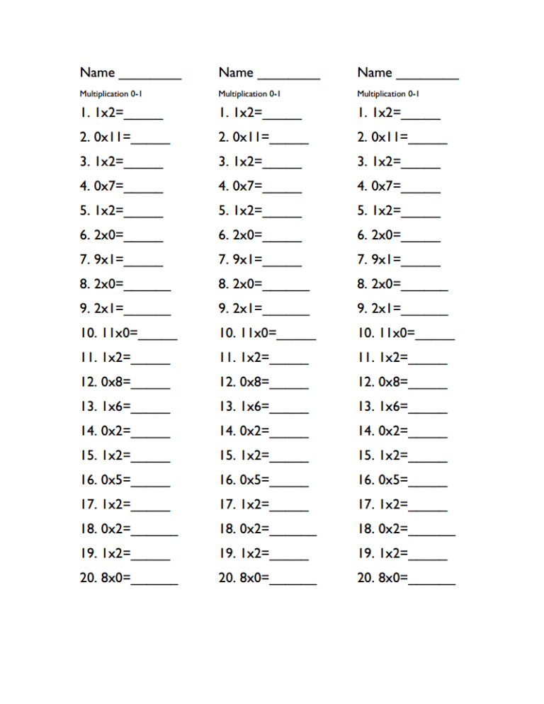 3rd Grade Multiplication Timed Test Pdf