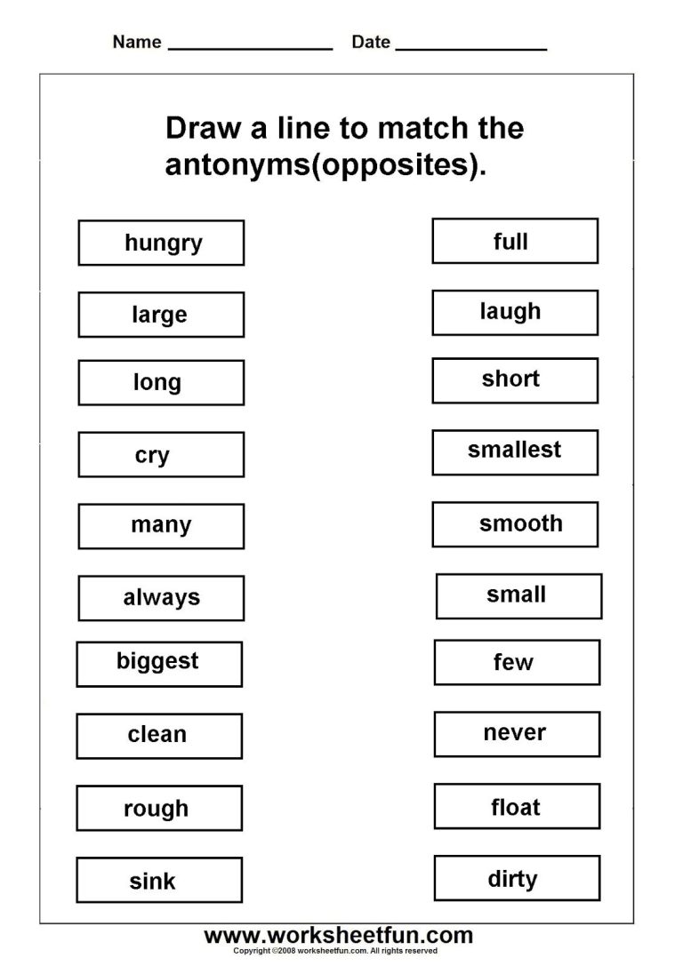 Grade 1 Antonyms Worksheets Pdf