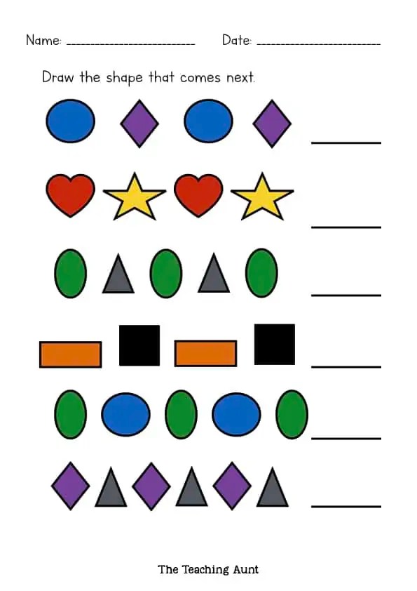 Shapes and Patterns Worksheets The Teaching Aunt