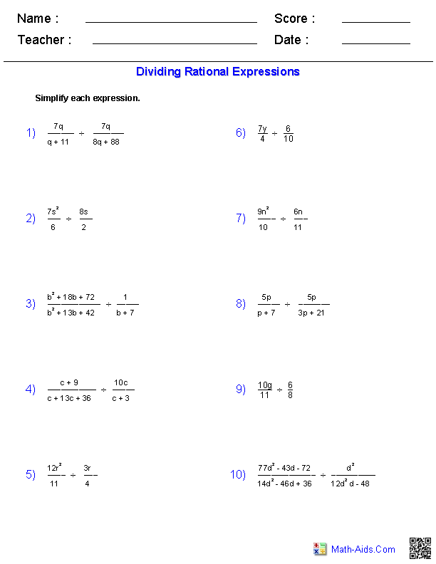 Simplifying Multiplying Rational Expressions Worksheet