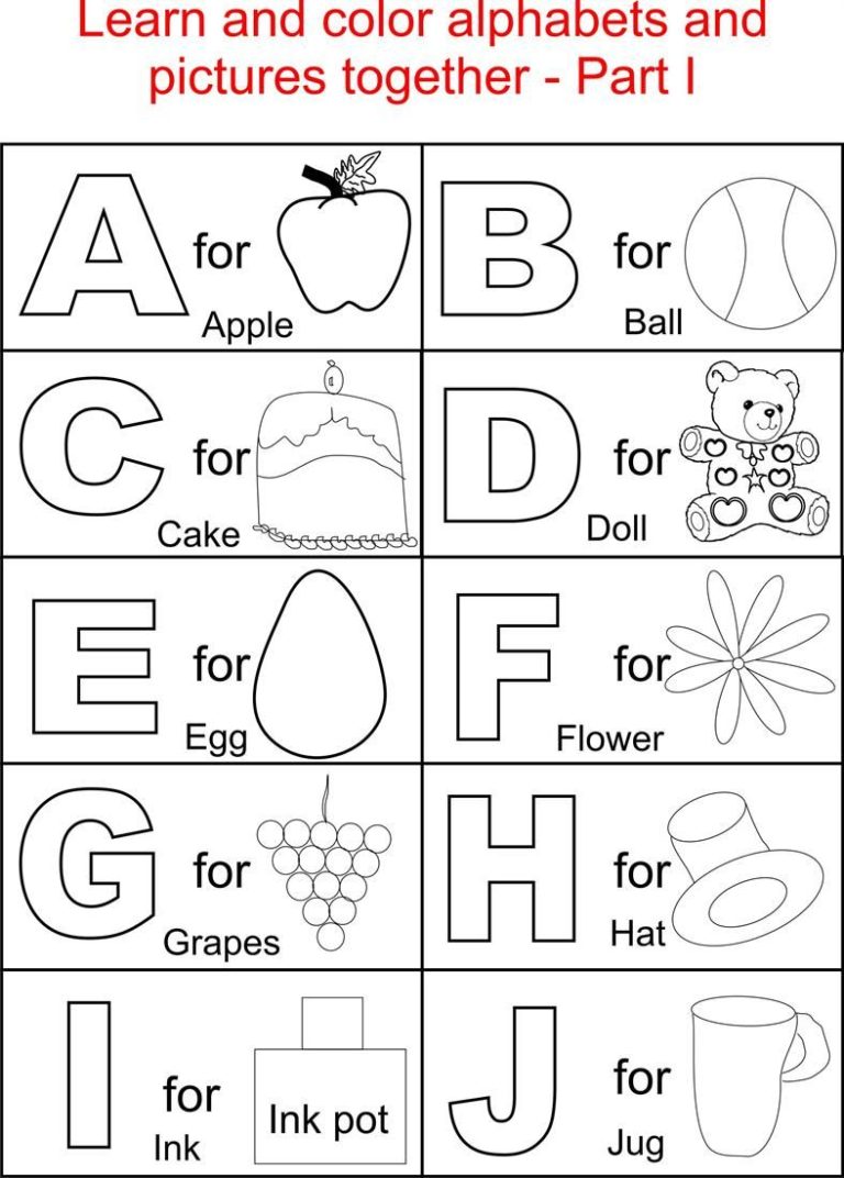 Kindergarten Coloring Alphabet Worksheets