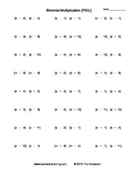 Multiplying Binomials Foil Practice Worksheet Answers