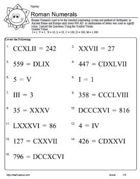 Grade 7 Roman Numerals Worksheet For Grade 6 Pdf