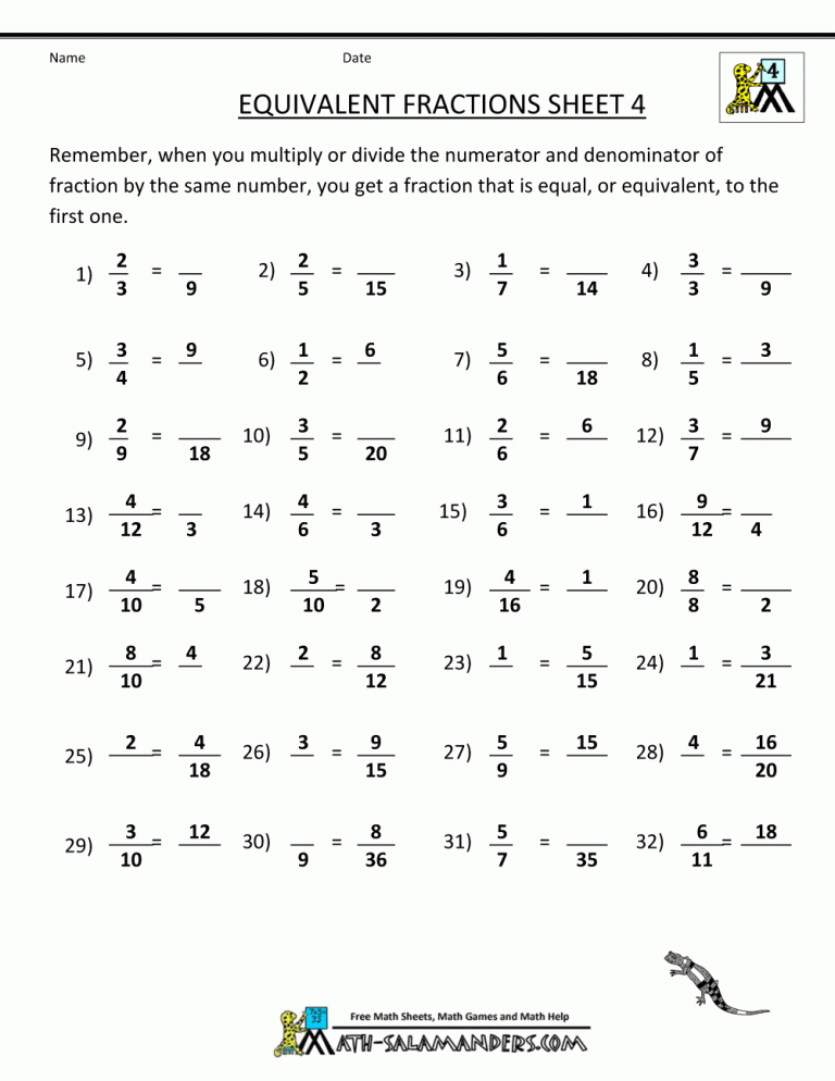 4th Grade Fractions Worksheets Grade 4 With Answers