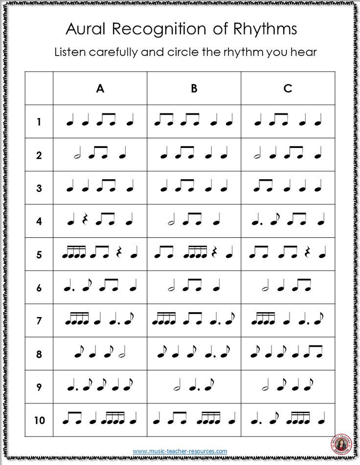 Rhythm Music Worksheets For Kids