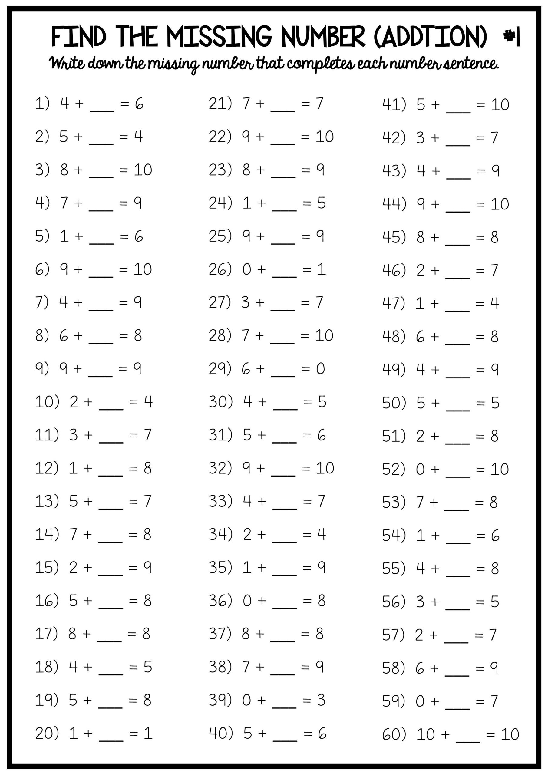 Missing Numbers Worksheets For Grade 4