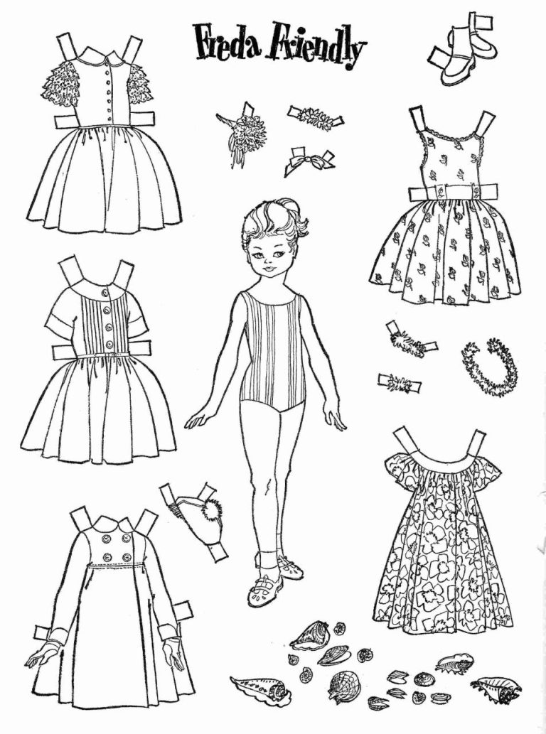 Doll Coloring Pages Black And White Printable Dress Up Paper Dolls