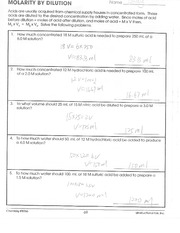 Molarity And Dilution Worksheet Answer Key