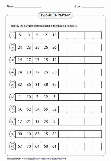 Maths Pattern Worksheets For Grade 2