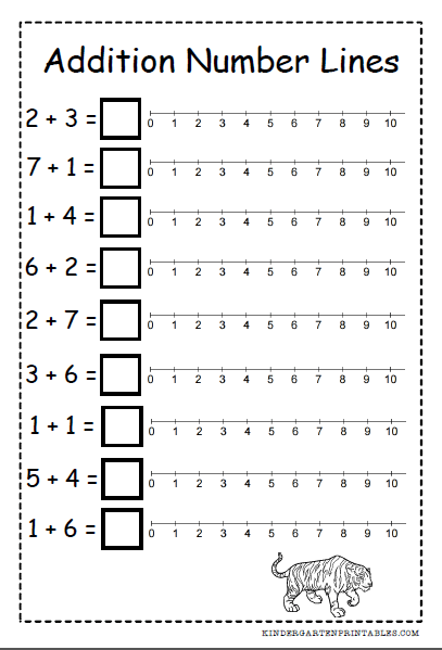 Addition Using Number Line Worksheets For Kindergarten