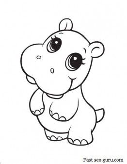 Cute Hippo Coloring Pages