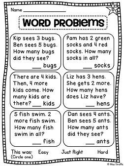 1st Grade Math Worksheets Addition Word Problems