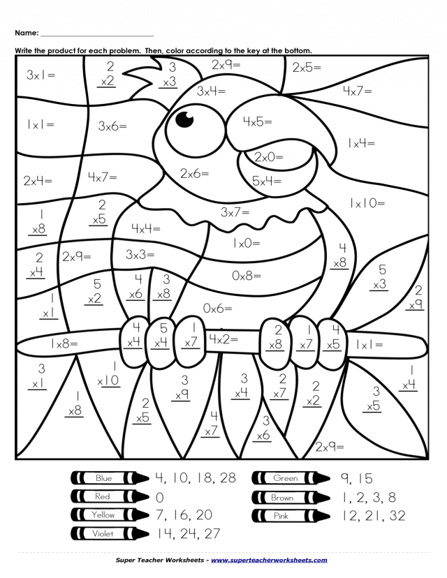 3rd Grade Free Printable Color By Number Multiplication Worksheets
