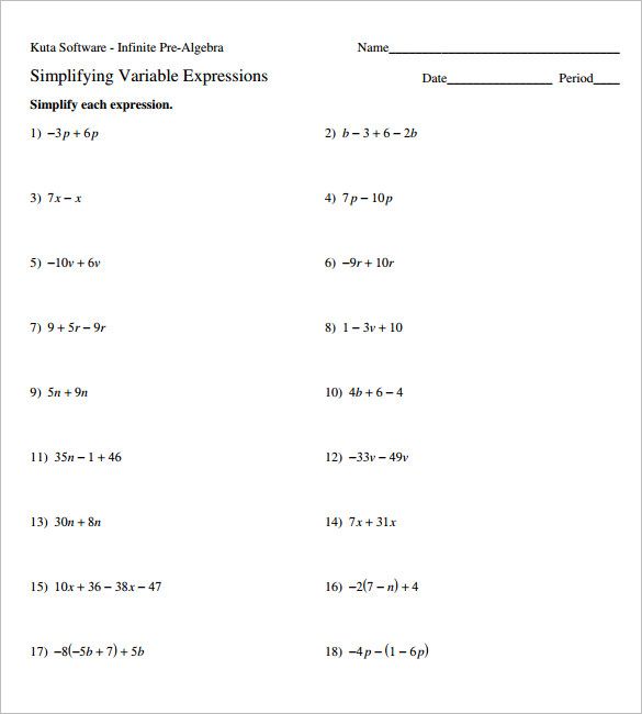Grade 7 7th Grade Algebraic Expressions Worksheets With Answers