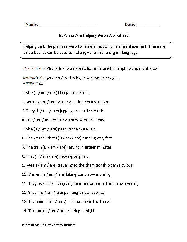 Helping Verbs Worksheets For Grade 2 Pdf