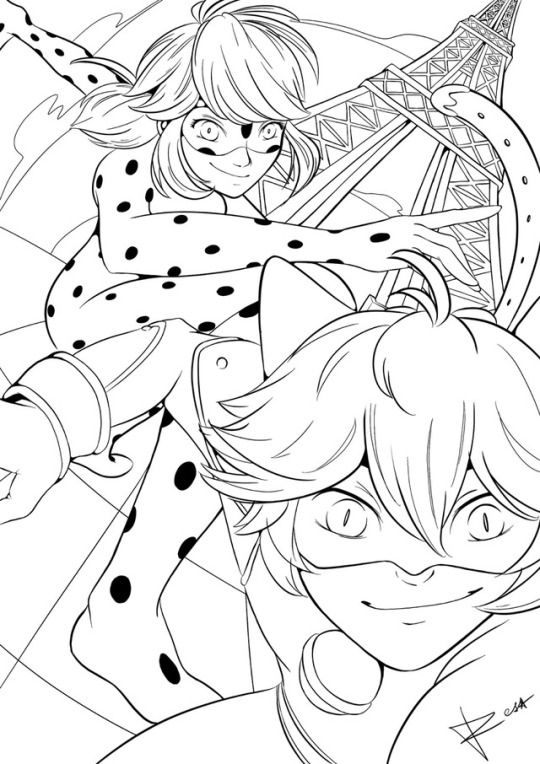 Superhero Ladybug And Cat Noir Coloring Pages