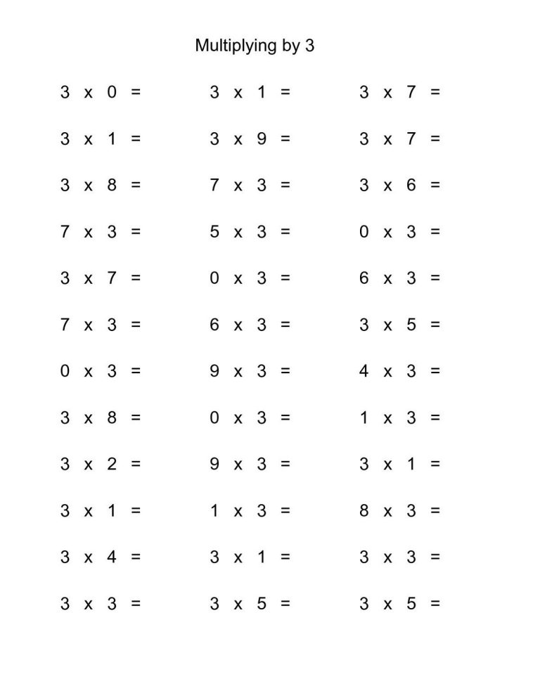 Printable Multiplication 3 Times Table Worksheet