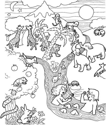 Adam And Eve Family Coloring Page