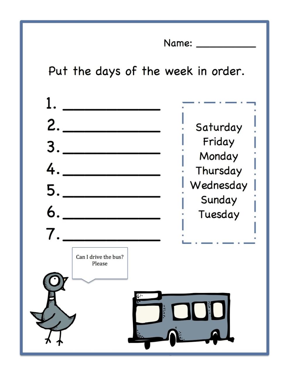 Days of the Week Worksheets Activity Shelter