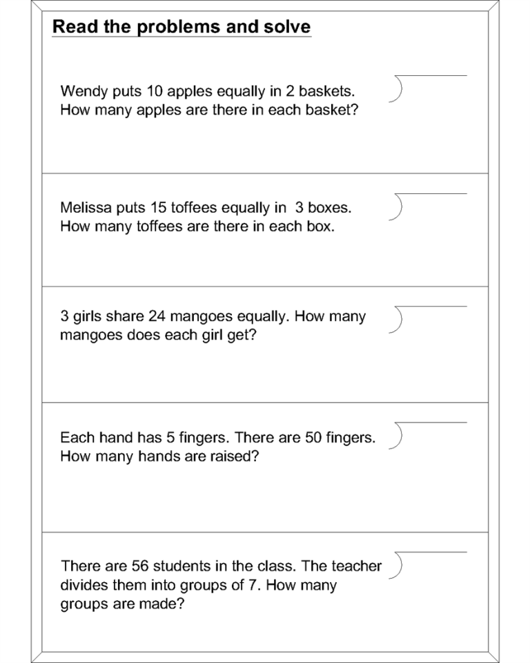 Division Word Problems Worksheets For Grade 3