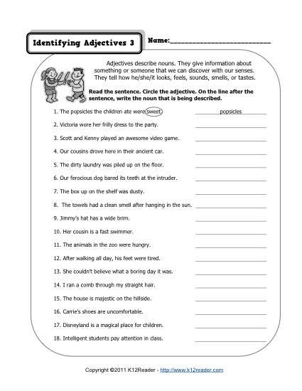 Third Grade Adjectives Worksheets For Grade 3 Pdf