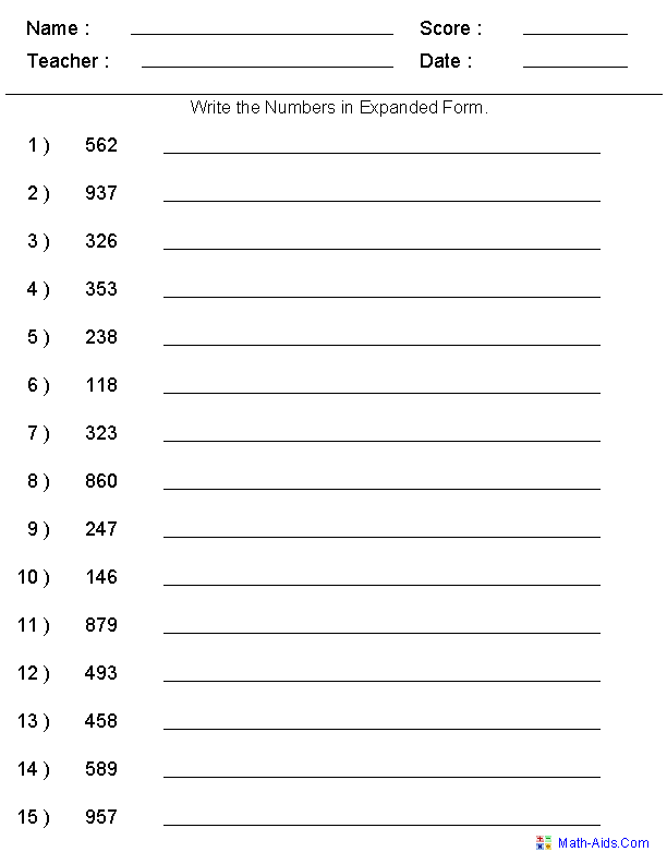 Printable 3rd Grade Expanded Form Worksheets
