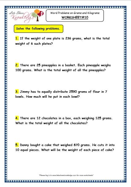 Math Worksheets For Grade 3 Division Word Problems