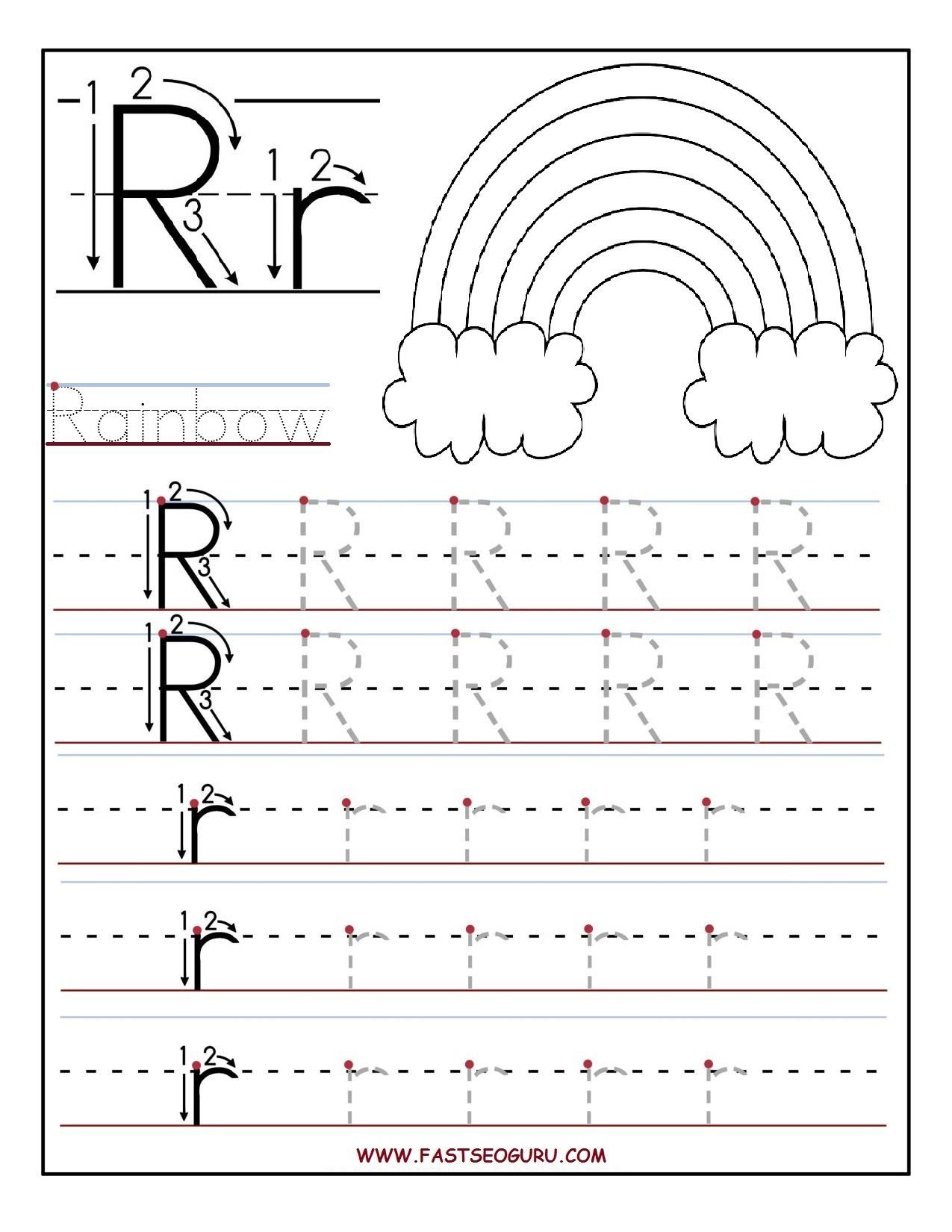 Tracing Letter R Worksheets For Kindergarten