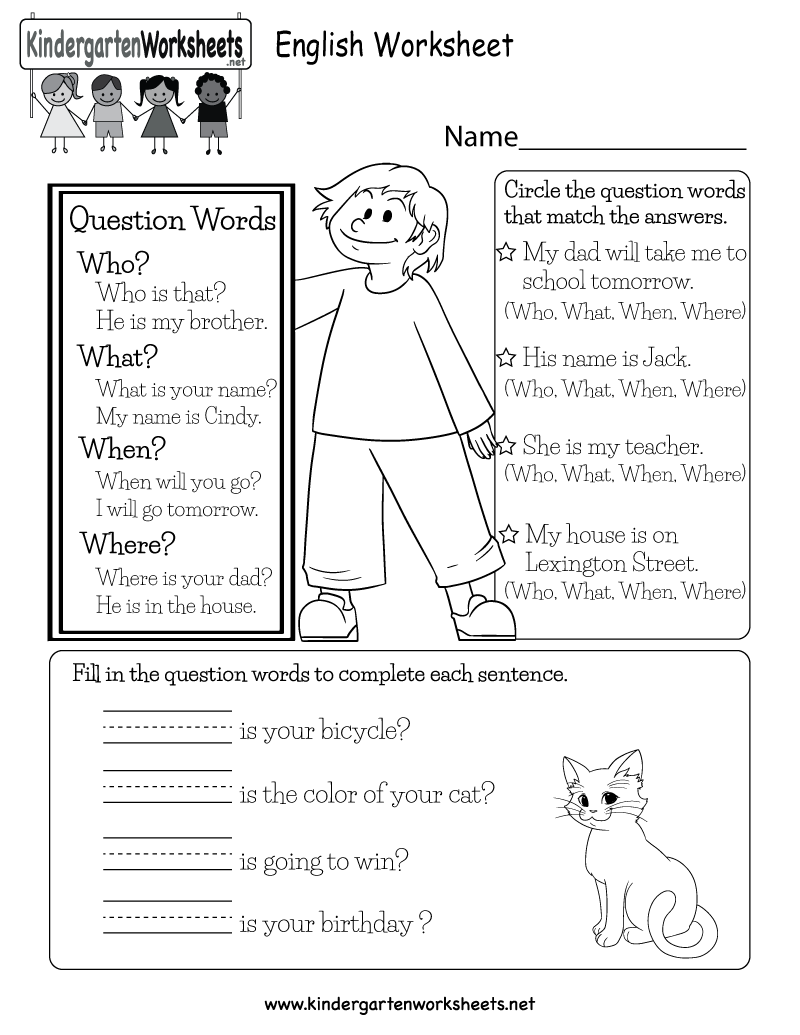 Free Printable English Worksheet for Kindergarten
