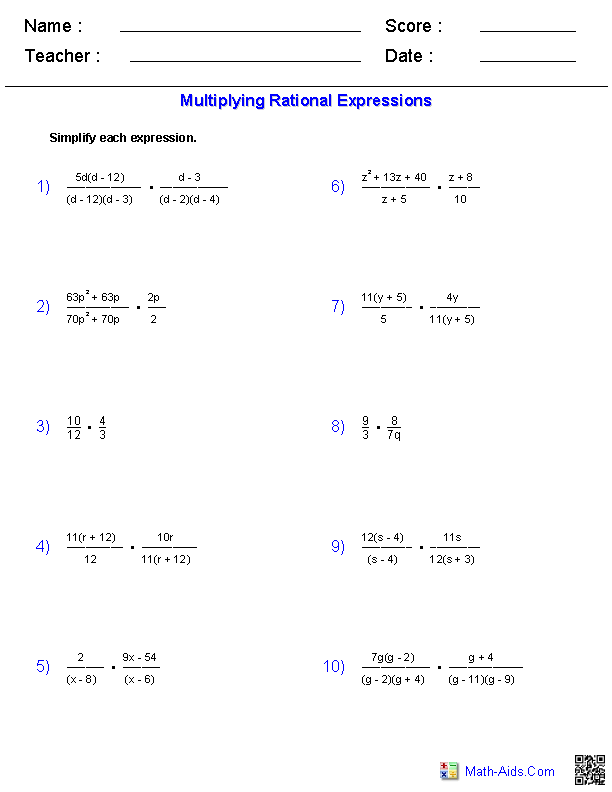 Rational Expressions Applications Worksheet Answers