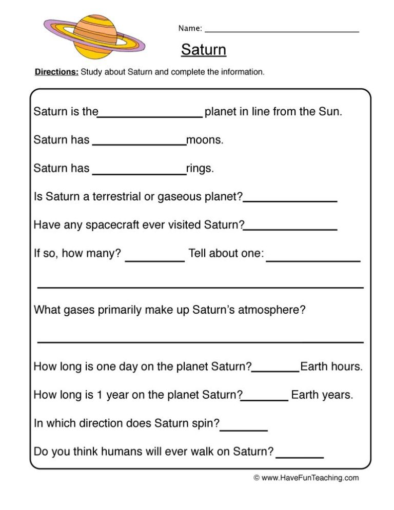 Solar System 3rd Grade Science Worksheets