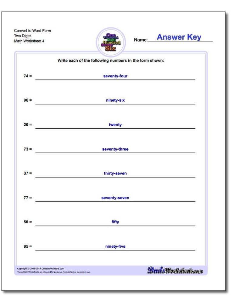 Word Form Writing Numbers In Words Worksheets Grade 3