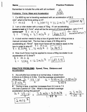 Velocity And Acceleration Worksheet Answers