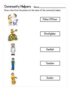 Matching Preschool Community Helpers Worksheets For Kindergarten