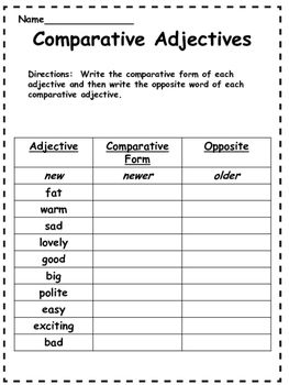 Comparative Adjectives Worksheets Pdf