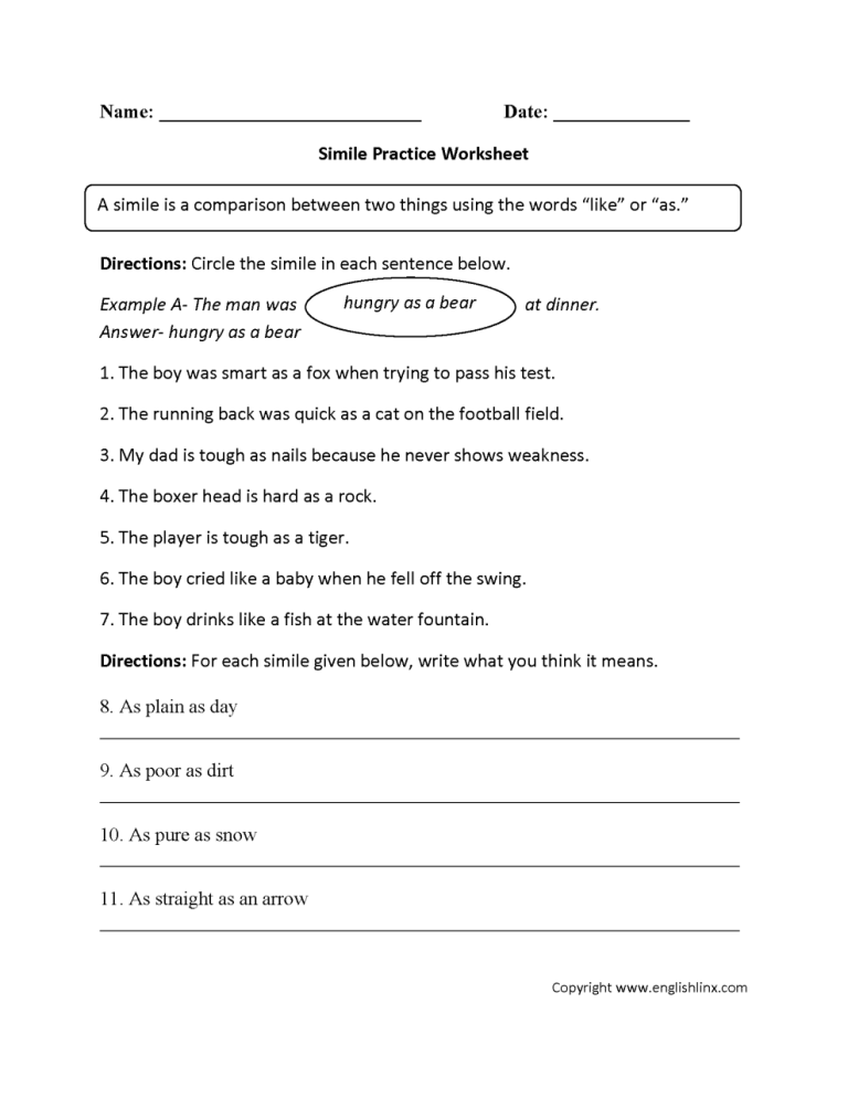 Personification Worksheet For Grade 3