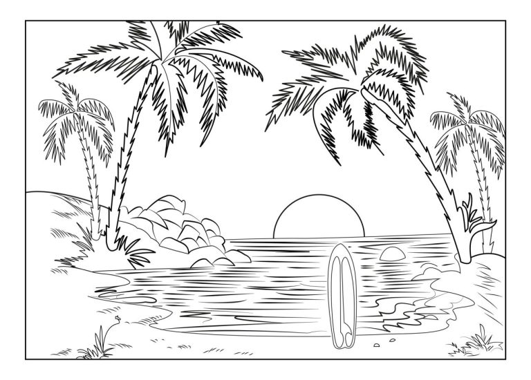 Detailed Sunset Coloring Pages