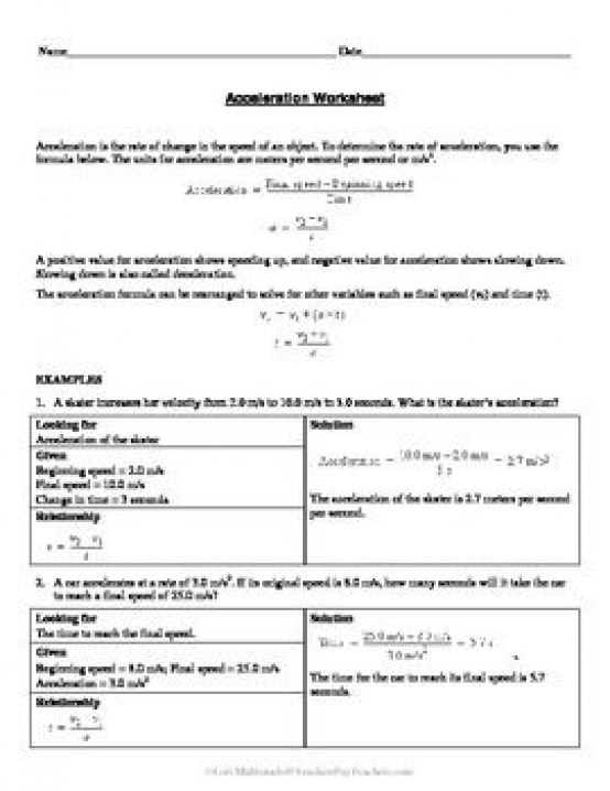 Acceleration Calculations Worksheet Answer Key