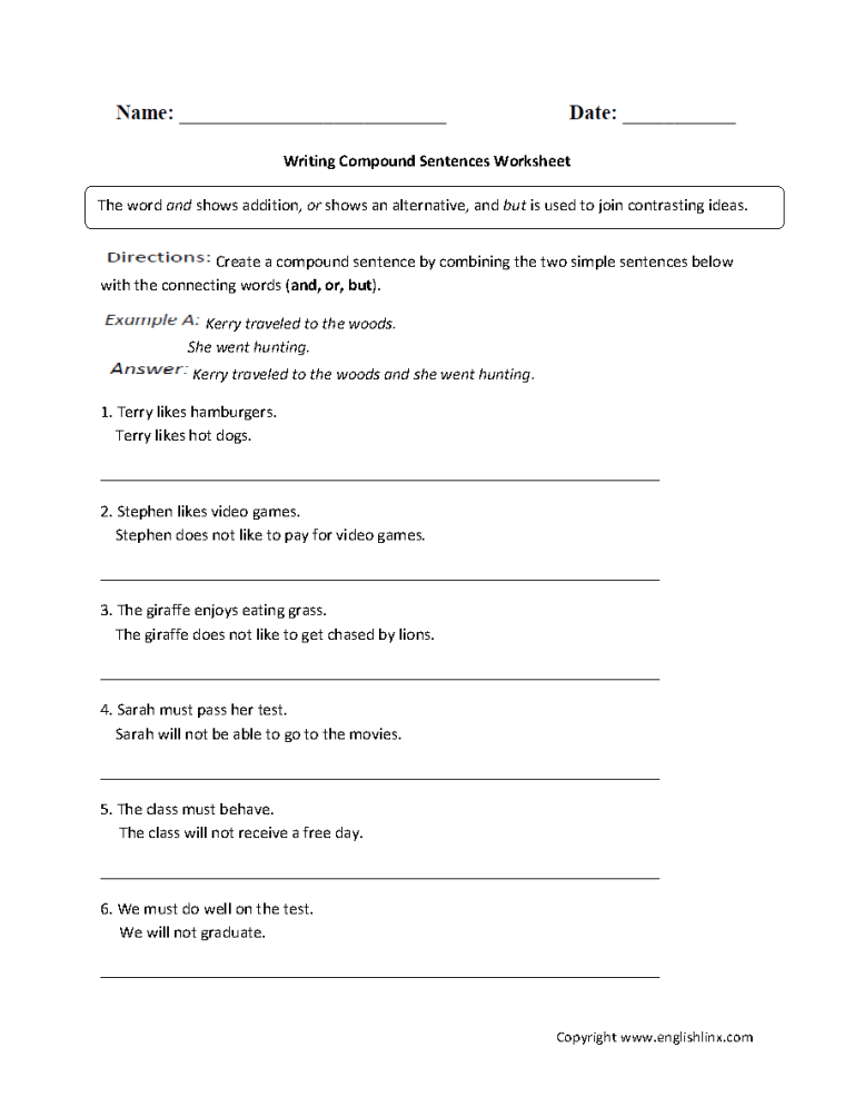 Simple And Compound Sentences Worksheets Pdf Grade 5