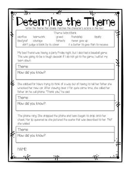 Identifying Theme Worksheets 4th Grade