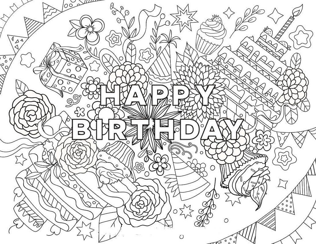 Happy Birthday Coloring Pages For Adults