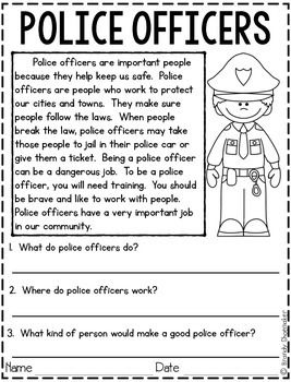Police Officer Community Helpers Worksheets For Kindergarten Pdf