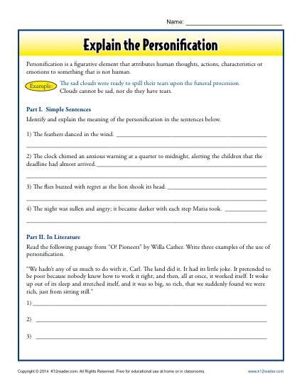 3rd Grade Personification Worksheet