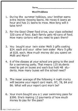 Math Word Problems For 6th Graders With Answers