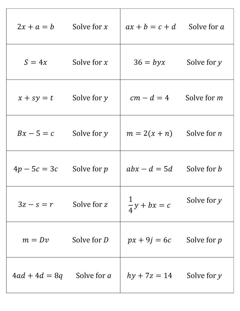 9th Grade Literal Equations Worksheet Answers